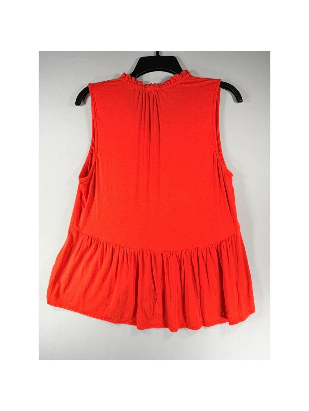J.Crew Womens Bright Red Ruffle Neck Peplum Sleeveless Tie Blouse Large L